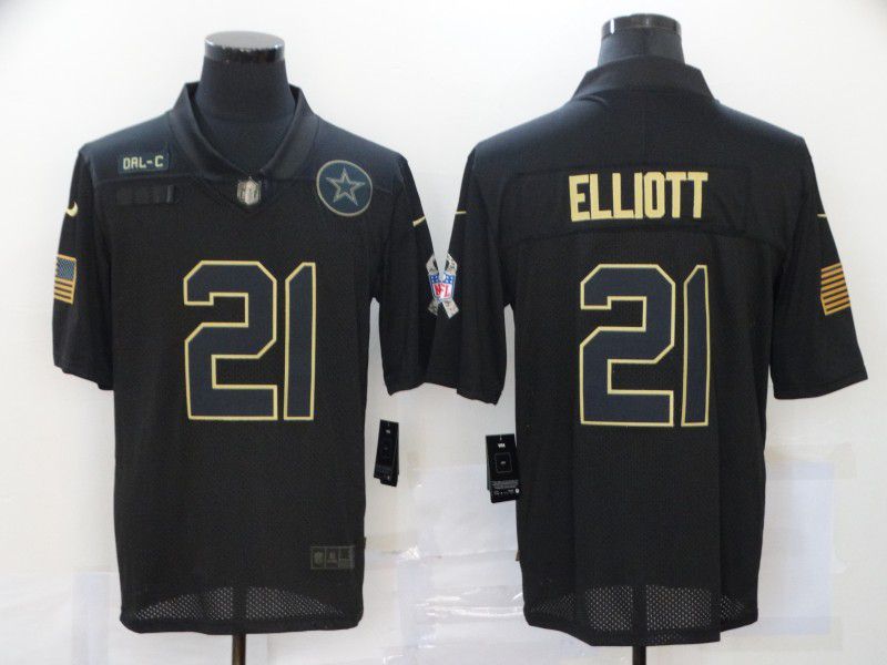 Men Dallas cowboys 21 Elliott Black gold lettering 2020 Nike NFL Jersey